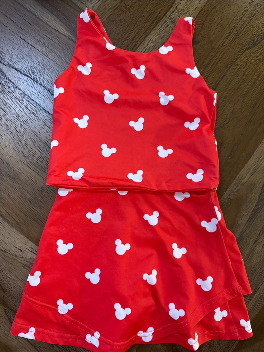 Red Two-Piece Set with White Mickey Head Print